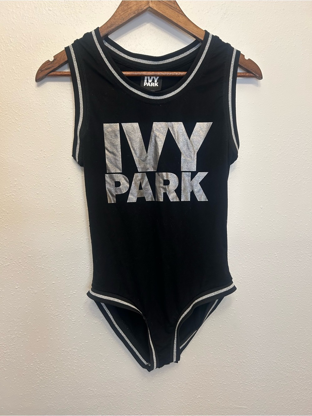 Ivy Park Black Metallic Trim Graphic Metallic Logo Sleeveless Bodysuit